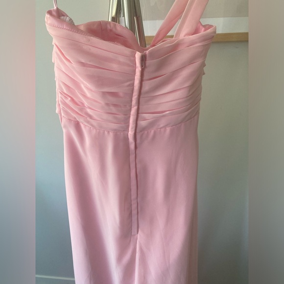 Custom-made blush pink chiffon one shoulder dress - Picture 2 of 7